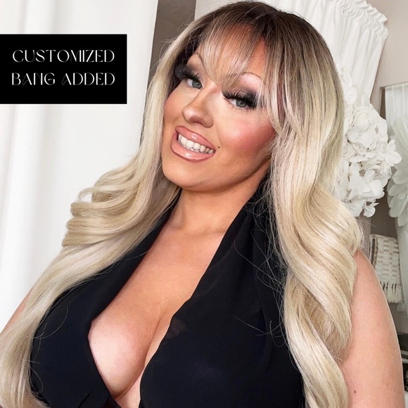 HD Transparent Lace Front Loose Curl Blonde Dark Root Ombre Long Wig - Picture 10 of 11